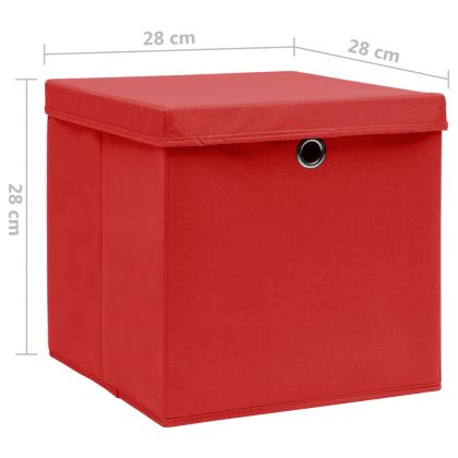 Кутии за съхранение с капаци 4 бр 28x28x28 см червени