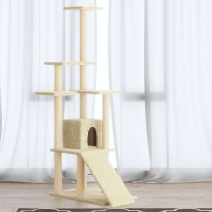 Котешко дърво със сизалени стълбове, кремаво, 155 см