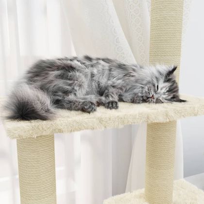Котешко дърво със сизалени стълбове, кремаво, 155 см