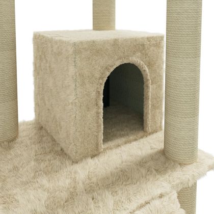 Котешко дърво със сизалени стълбове, кремаво, 155 см