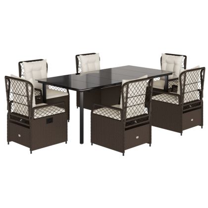 Градински трапезен комплект възглавници 7 части кафяв полиратан