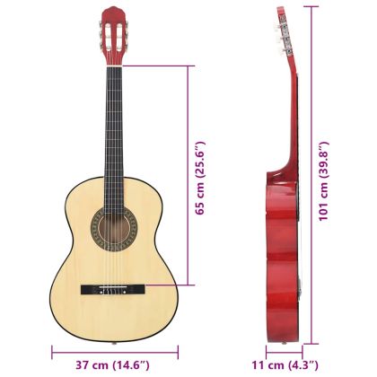 Класическа китара за начинаещи, 4/4, 39", липово дърво