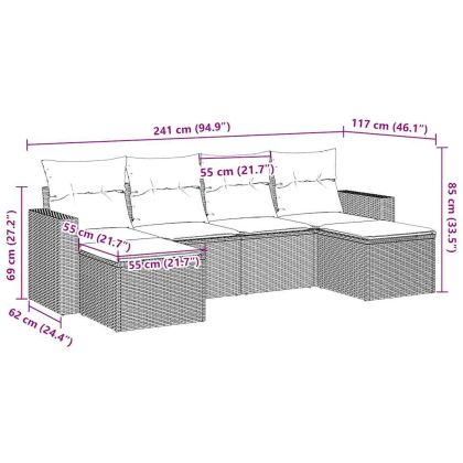 Градински комплект с възглавници, 6 части, кафяв, полиратан