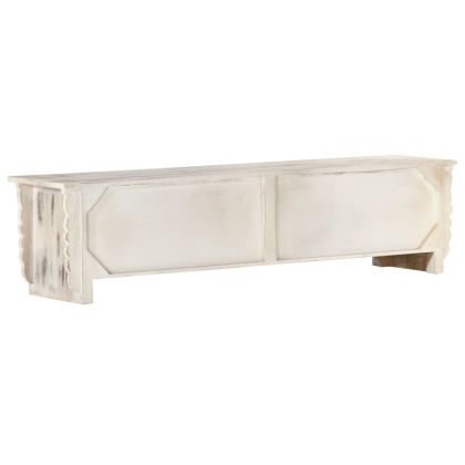 ТВ шкаф, бял, 140x30x35 см, мангово дърво масив