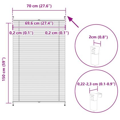 Плисирана щора 70 х 150 см, бяла