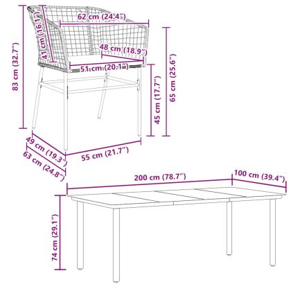 Градински комплект с възглавници 7 части кафяв полиратан стъкло