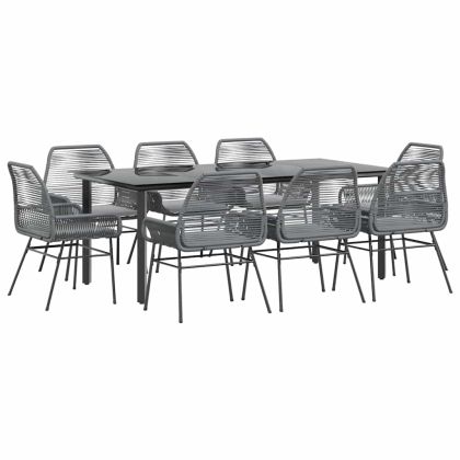 Градински комплект с възглавници 9 части сив полиратан стъкло