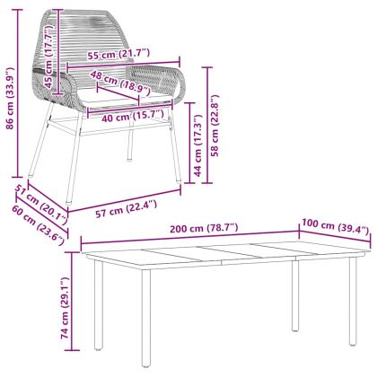 Градински комплект 7 части с възглавници черен полиратан стъкло