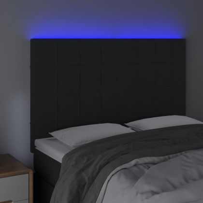 LED горна табла за легло, черна, 144x5x118/128 см, кадифе