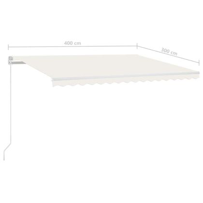 Ръчно прибиращ се сенник с LED, 400x300 см, кремав