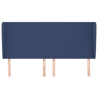 Горна табла за легло с уши, синя, 203x23x118/128 см, плат