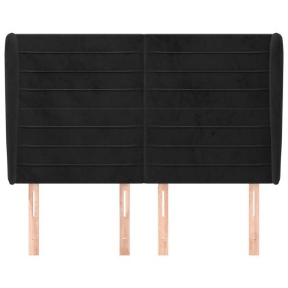 Горна табла за легло с уши, черна, 147 x 23 x 118/128 см кадифе