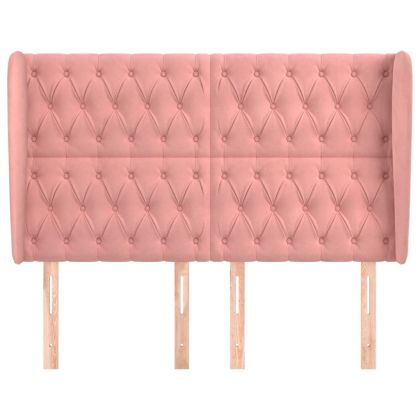 Горна табла за легло с уши, розова, 163x23x118/128 см кадифе