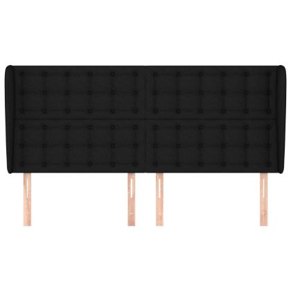 Горна табла за легло с уши, черна, 163x23x118/128 см, плат