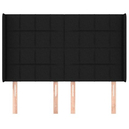 Горна табла за легло с уши, черна, 147x16x118/128 см, плат