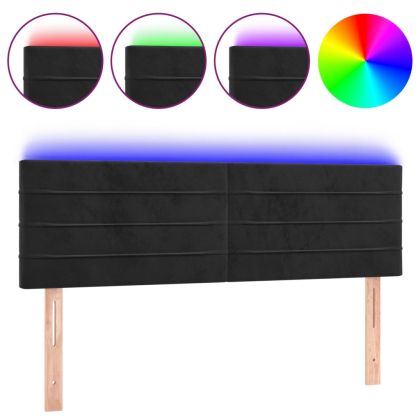 LED горна табла за легло, черна, 144x5x78/88 см, кадифе