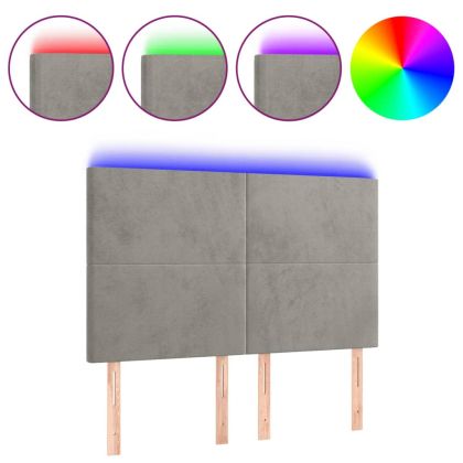 LED горна табла за легло, светлосива, 144x5x118/128 см, кадифе