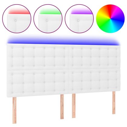 LED горна табла за легло, бяла, 180x5x118/128см изкуствена кожа