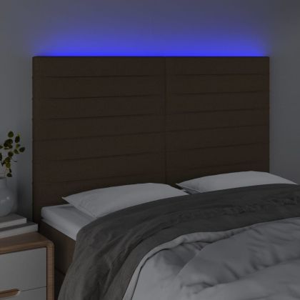 LED горна табла за легло, тъмнокафява,144x5x118/128 см, плат