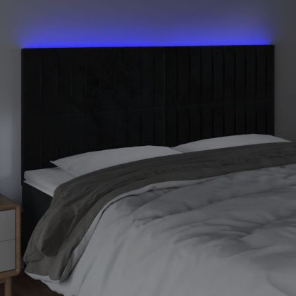 LED горна табла за легло, черна, 160x5x118/128 см, кадифе
