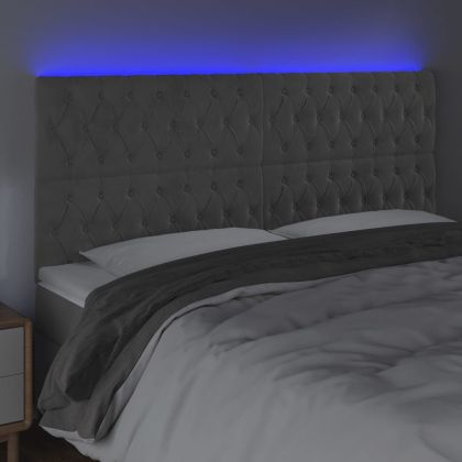 LED горна табла за легло, светлосива, 180x7x118/128 см, кадифе