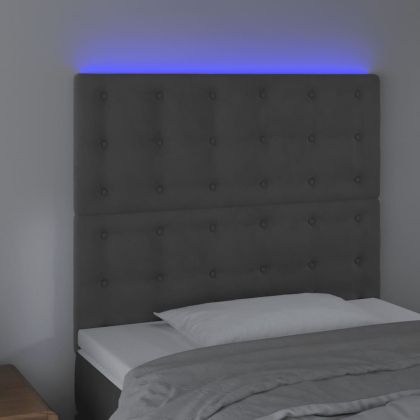 LED горна табла за легло, тъмносива, 90x5x118/128 см, кадифе