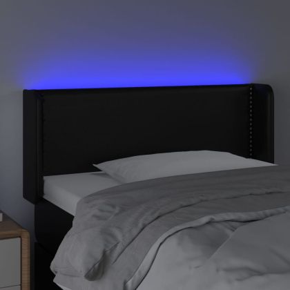 LED горна табла за легло, черна, 83x16x78/88см, изкуствена кожа