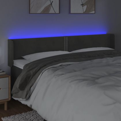 LED горна табла за легло, тъмносива, 203x16x78/88 см, кадифе
