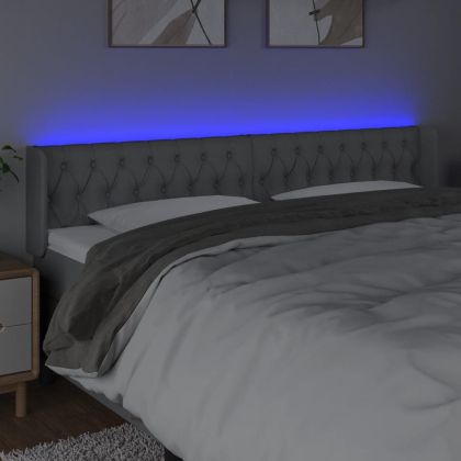 LED горна табла за легло, светлосива, 203x16x78/88 см, плат