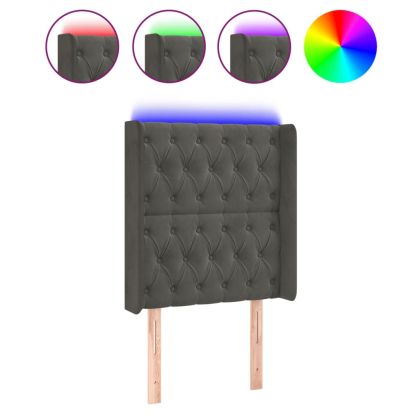 LED горна табла за легло, тъмносива, 83x16x118/128 см, кадифе