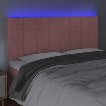 LED горна табла за легло, розова, 160x5x118/128 см, кадифе