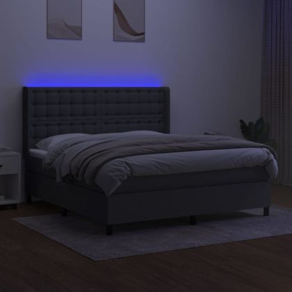 Боксспринг легло с матрак и LED, тъмносиво, 180x200 см, плат
