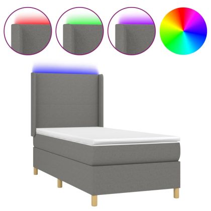 Боксспринг легло с матрак и LED, тъмносиво, 100x200 см, плат