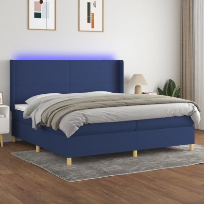 Боксспринг легло с матрак и LED, синя, 200x200 см, плат