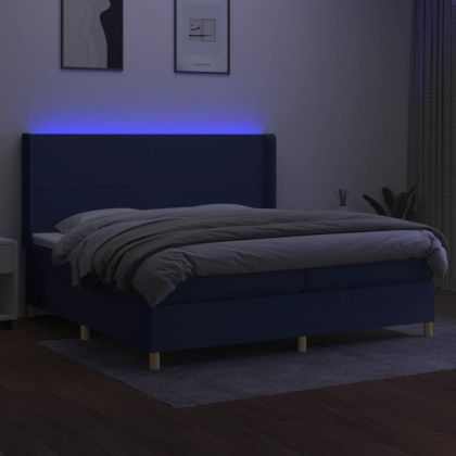Боксспринг легло с матрак и LED, синя, 200x200 см, плат