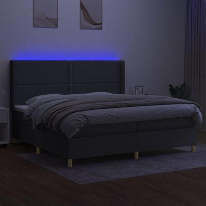 Боксспринг легло с матрак и LED, тъмносива, 200x200 см, плат