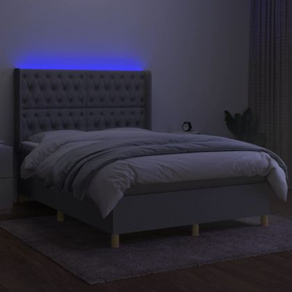 Боксспринг легло с матрак и LED, светлосиво, 140x190 см, плат