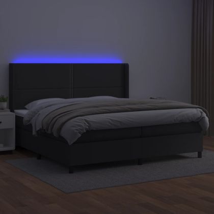 Боксспринг легло с матрак и LED черно 200x200см изкуствена кожа