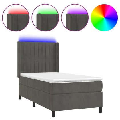 Боксспринг легло с матрак и LED, тъмносиво, 80x200 см, кадифе