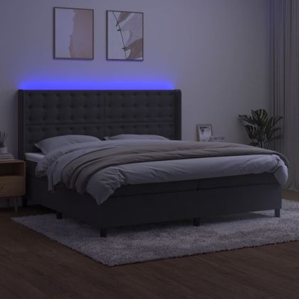 Боксспринг легло с матрак и LED, тъмносиво, 200x200 см, кадифе