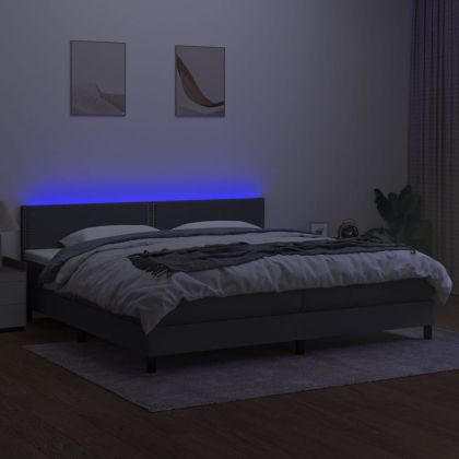 Боксспринг легло с матрак и LED, тъмносива, 200x200 см, плат