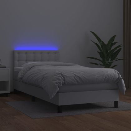 Боксспринг легло с матрак и LED бяло 80x200 см изкуствена кожа