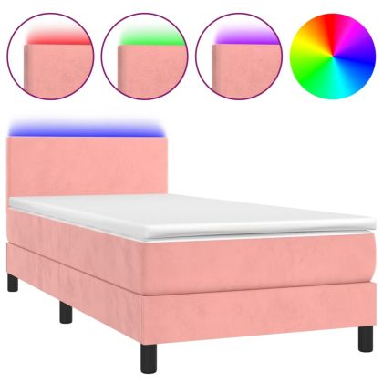Боксспринг легло с матрак и LED, розово, 80x200 см, кадифе