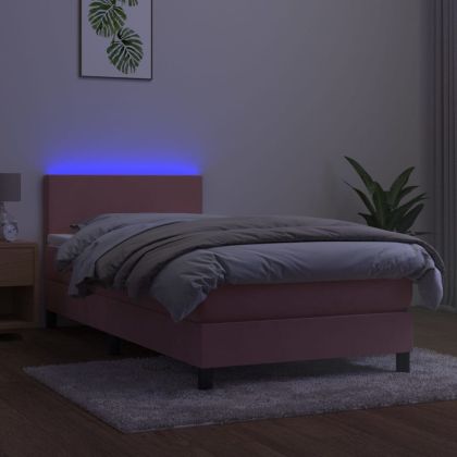 Боксспринг легло с матрак и LED, розово, 80x200 см, кадифе