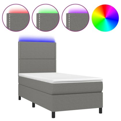 Боксспринг легло с матрак и LED, тъмносива, 90x190 см, плат