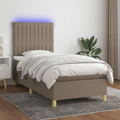 Боксспринг легло с матрак и LED, таупе, 90x190 см, плат