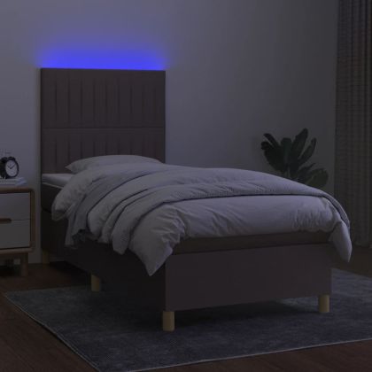 Боксспринг легло с матрак и LED, таупе, 90x190 см, плат