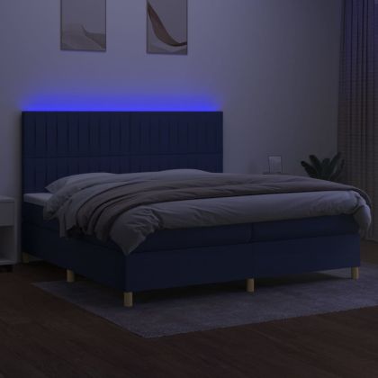 Боксспринг легло с матрак и LED, синя, 200x200 см, плат