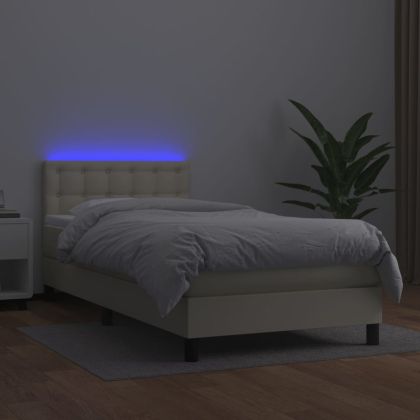 Боксспринг легло с матрак LED кремаво 100x200см изкуствена кожа