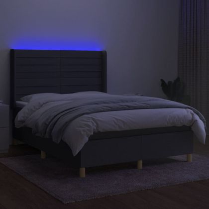 Боксспринг легло с матрак и LED, тъмносиво, 140x190 см, плат